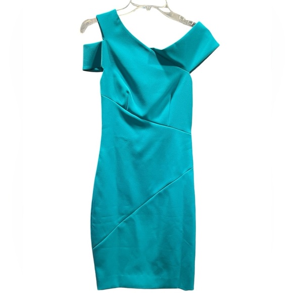 Ted Baker Yandal Asymmetric Bodycon Knee Length Dress Teal Green color size 1 - Picture 3 of 12